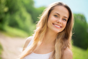 Woman with Long Hair Smiling